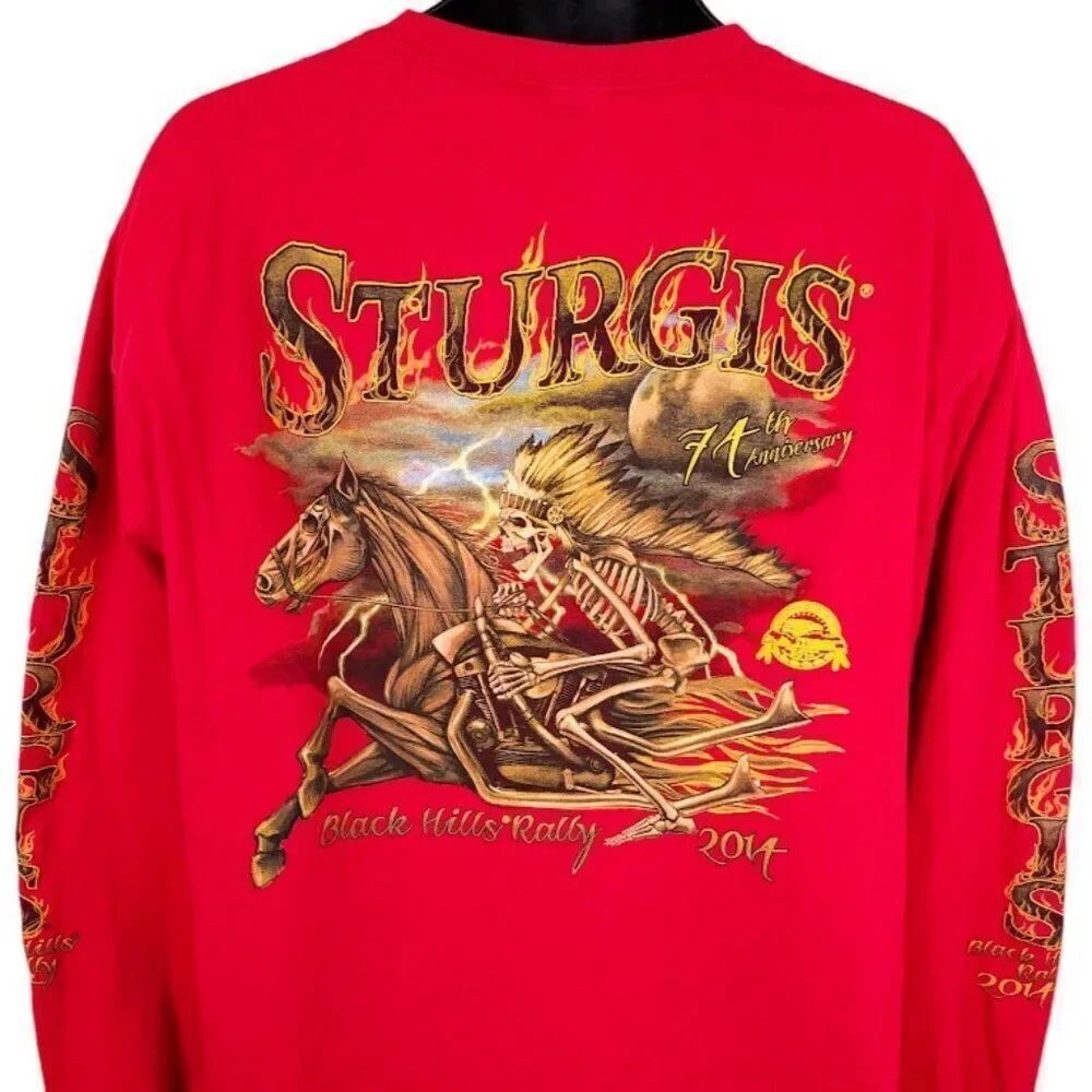 Sturgis T Shirt Mens Size XL Red 2014 Black Hills Rally Skeleton Flames
